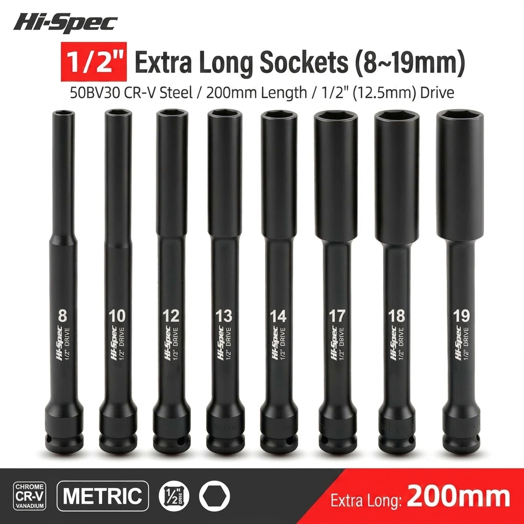 Power Tools Pneumatic - 1/2인치 드라이브 초장형 임팩트 소켓 200mm