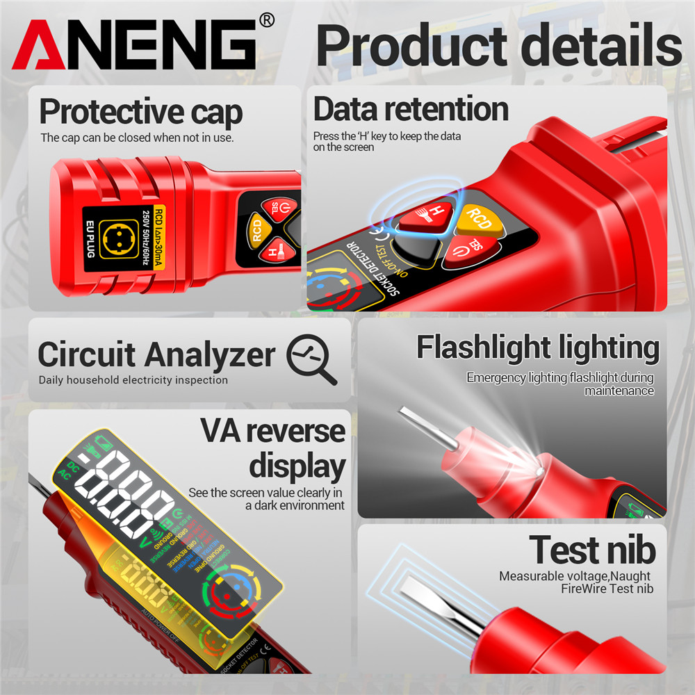 소켓 전력 테스터 ANENG VD808 직업적인 선 탐 - Power Tools Voltage 리뷰 및 가격